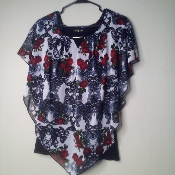 Time Line Blouse Shirt Women XL Sleeveless Open Sides Lined Floral Black Red - Picture 1 of 16